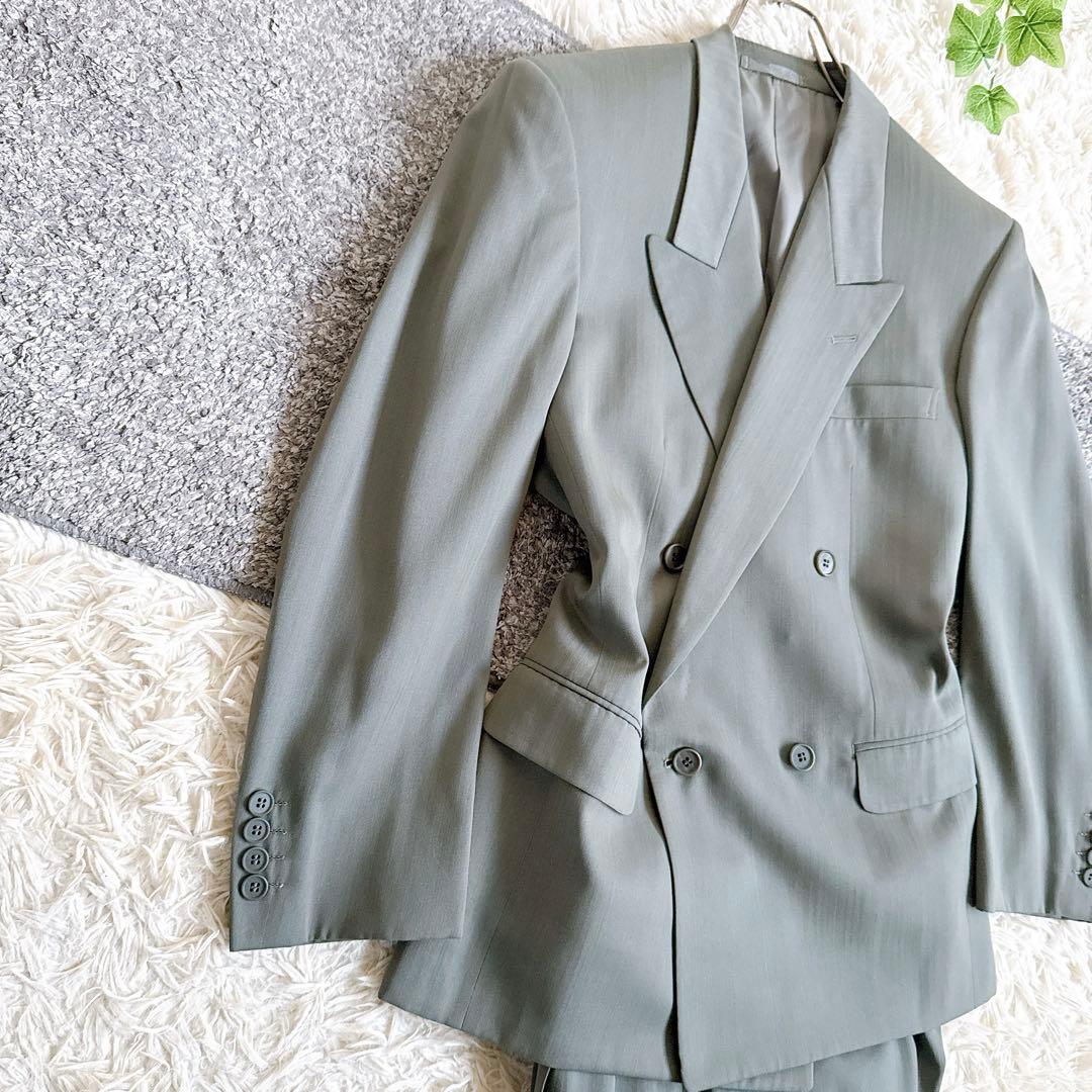 オールド　ディオール セットアップ　ストライプ柄　スーツ　ダブルボタン　グレー