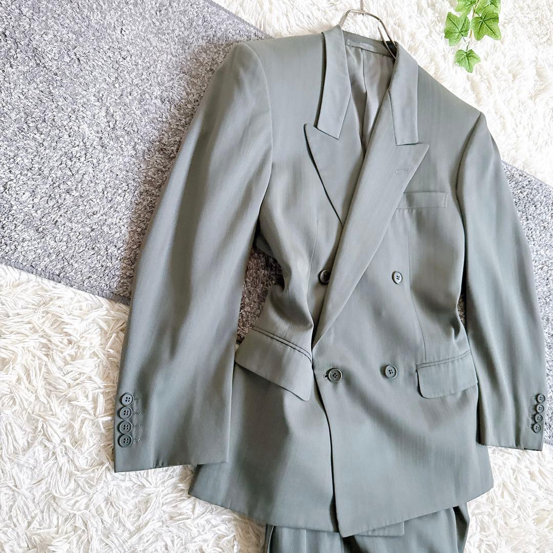 オールド　ディオール セットアップ　ストライプ柄　スーツ　ダブルボタン　グレー