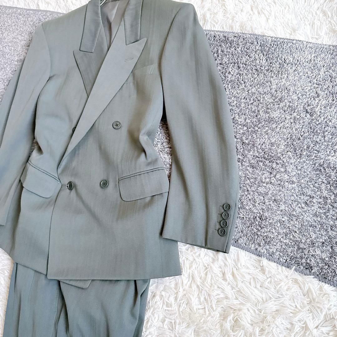 オールド　ディオール セットアップ　ストライプ柄　スーツ　ダブルボタン　グレー