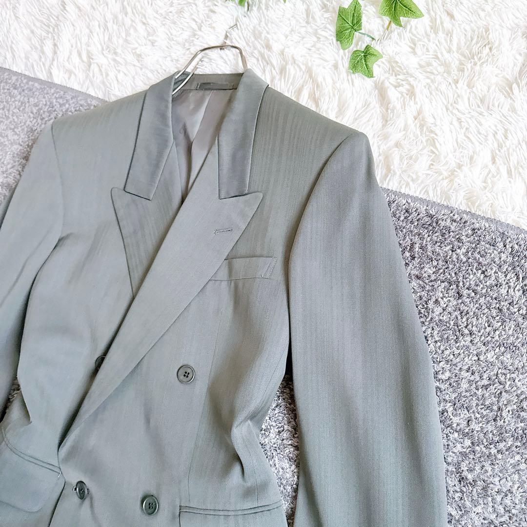 オールド　ディオール セットアップ　ストライプ柄　スーツ　ダブルボタン　グレー