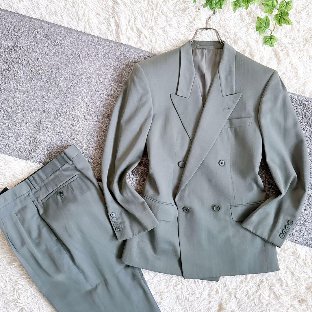 オールド　ディオール セットアップ　ストライプ柄　スーツ　ダブルボタン　グレー