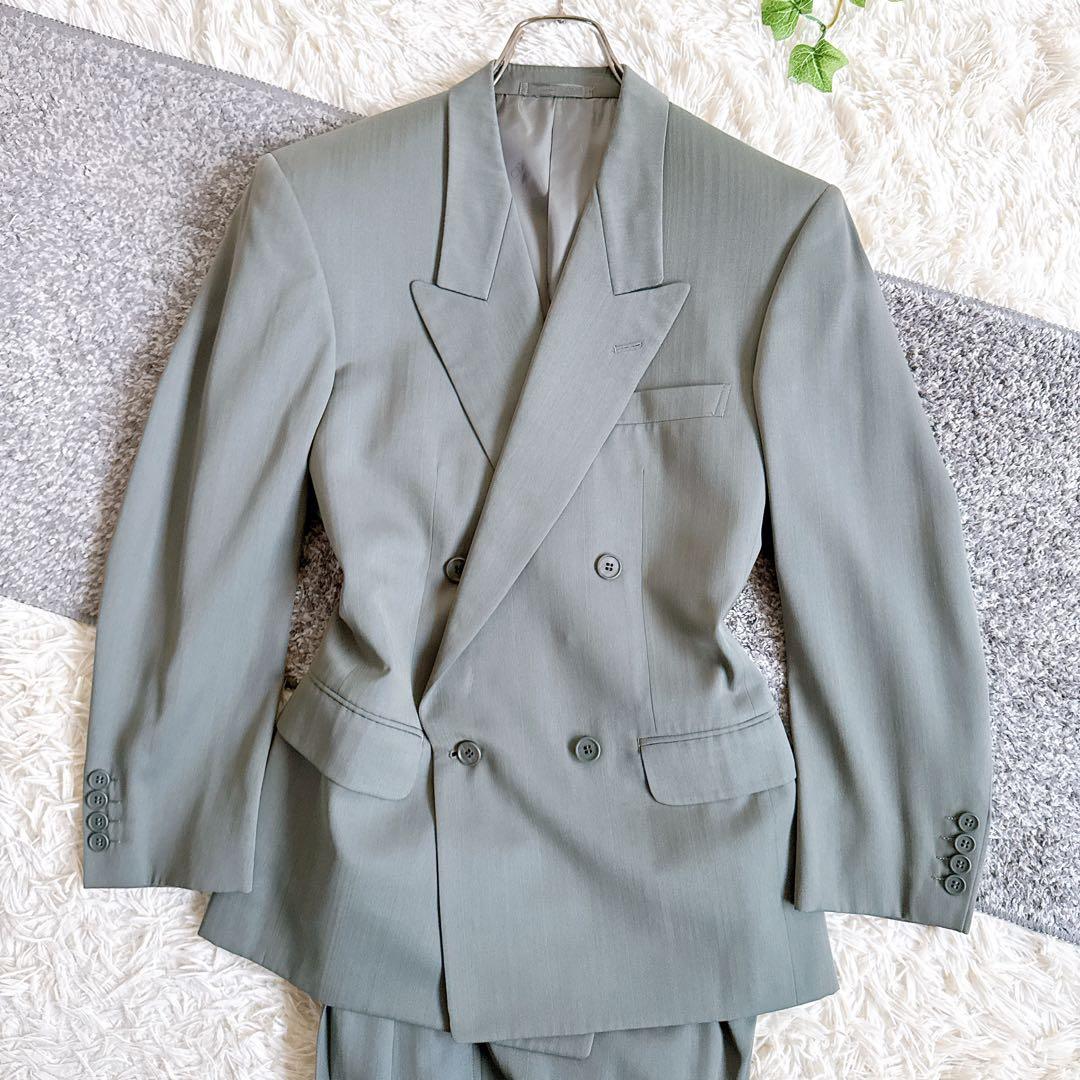オールド　ディオール セットアップ　ストライプ柄　スーツ　ダブルボタン　グレー