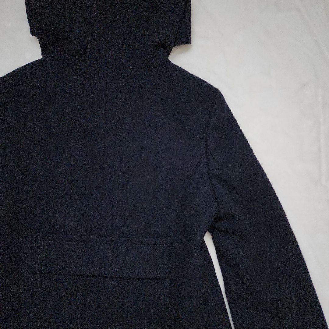 ICB 高級 カシミヤ コート ダブルブレスト 金ボタン フード Aライン 濃紺