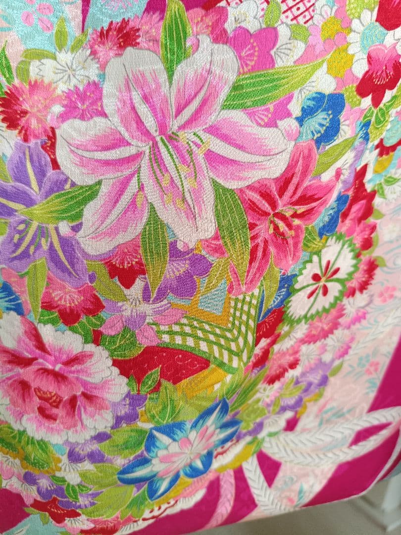 アンティークマゼンダピンク着物とクリーム色作り帯☆フルセット