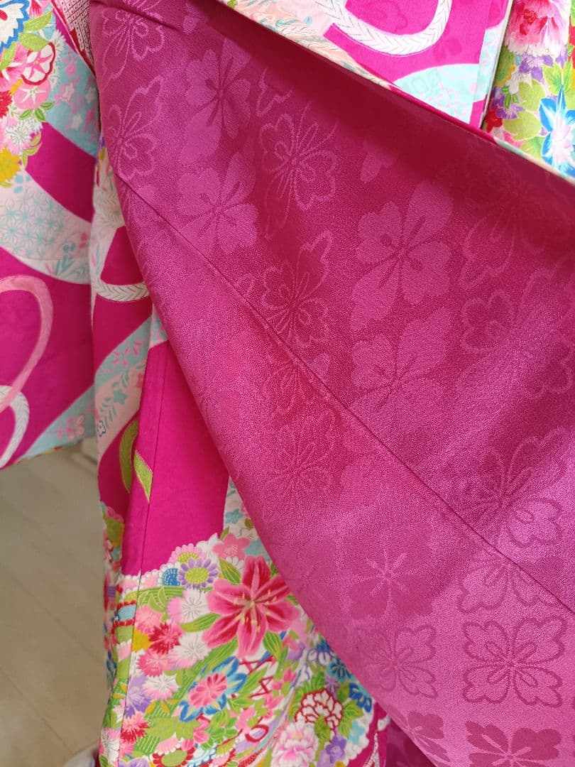 アンティークマゼンダピンク着物とクリーム色作り帯☆フルセット