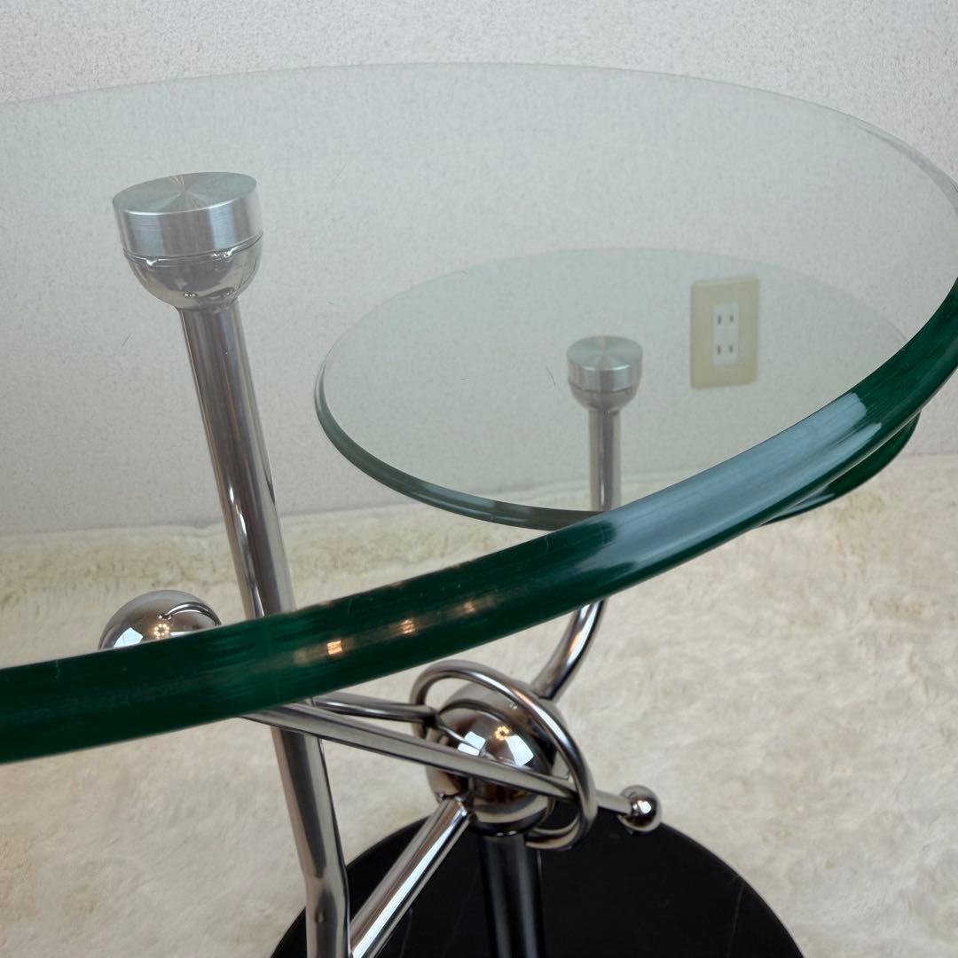 送料無料 サイドテーブル 2段式 ガラス・金属製 大理石