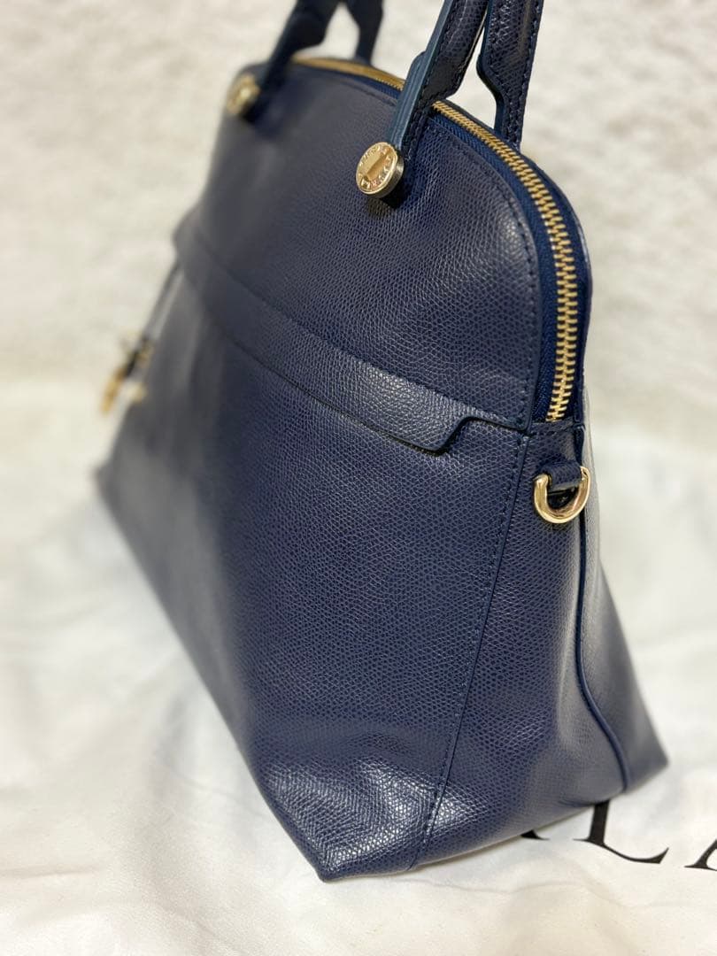 【美品】フルラ　パイパー　ネイビー　ハンドバッグ　ショルダーバッグ