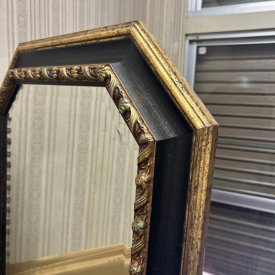 イタリア製　アンティーク　八角　特大ミラー　姿見　インテリア　風水　壁掛け