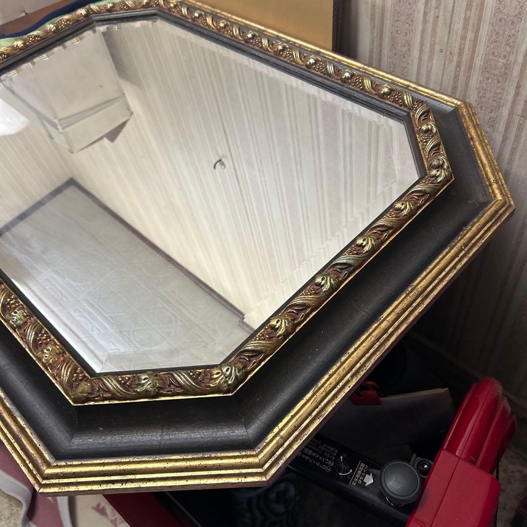 イタリア製　アンティーク　八角　特大ミラー　姿見　インテリア　風水　壁掛け