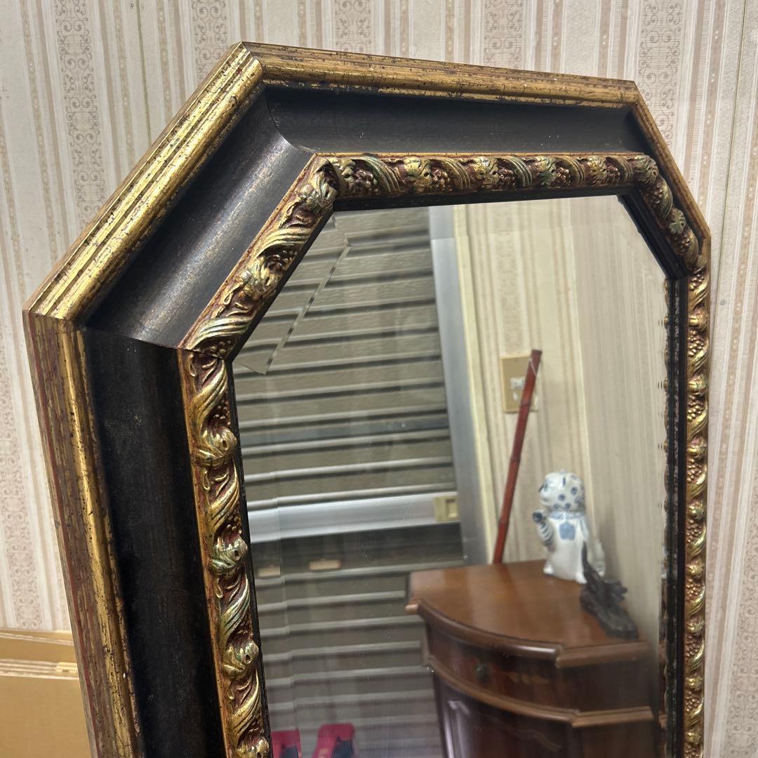 イタリア製　アンティーク　八角　特大ミラー　姿見　インテリア　風水　壁掛け