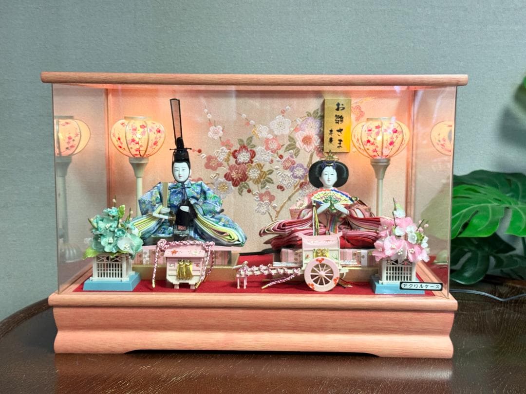 雛人形 ケース飾り 寿慶 ピンク塗 パノラマアクリルケース おしゃれ