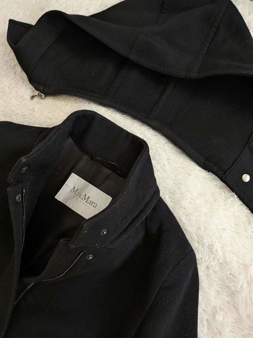 希少❀マックスマーラ　ブラックフード付き　カシミヤロングコート