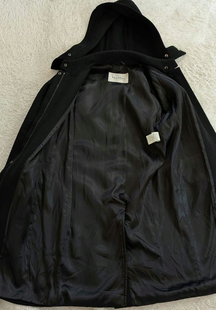 希少❀マックスマーラ　ブラックフード付き　カシミヤロングコート