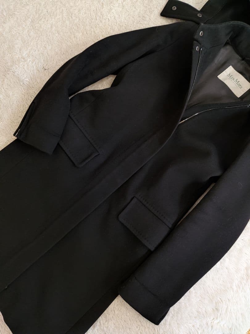 希少❀マックスマーラ　ブラックフード付き　カシミヤロングコート