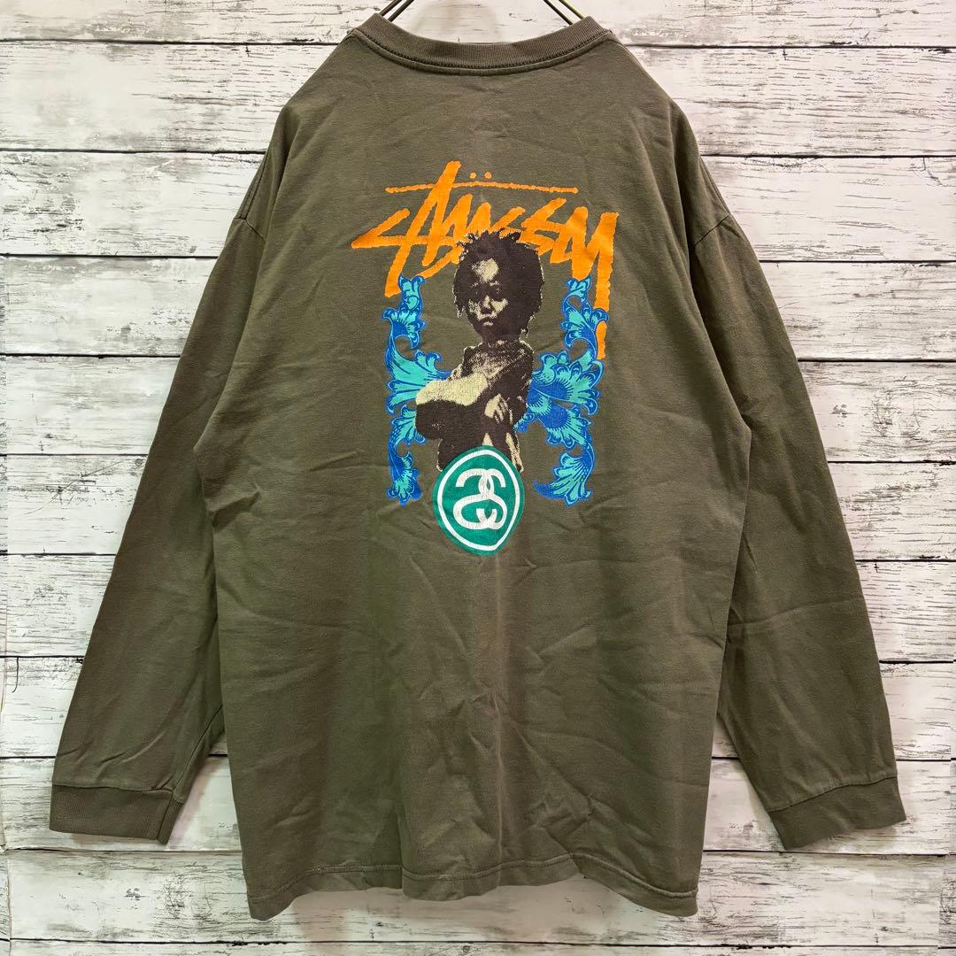 【激レア】00s 紺タグ ステューシー ロンT フォトプリント ストックロゴ L