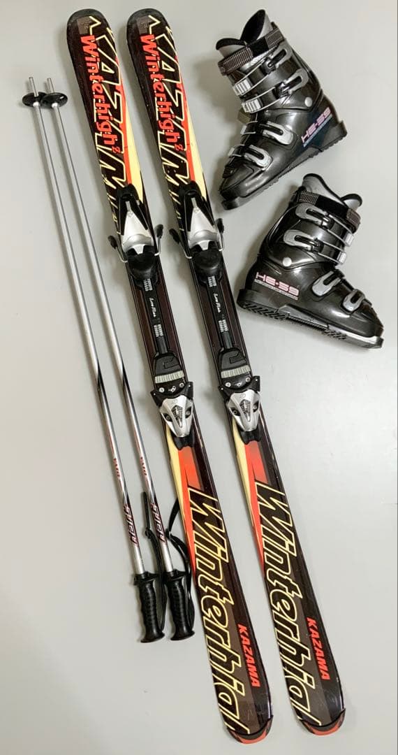 カービングスキー 4点セット　KAZAMA 板150cm／靴26.5cm