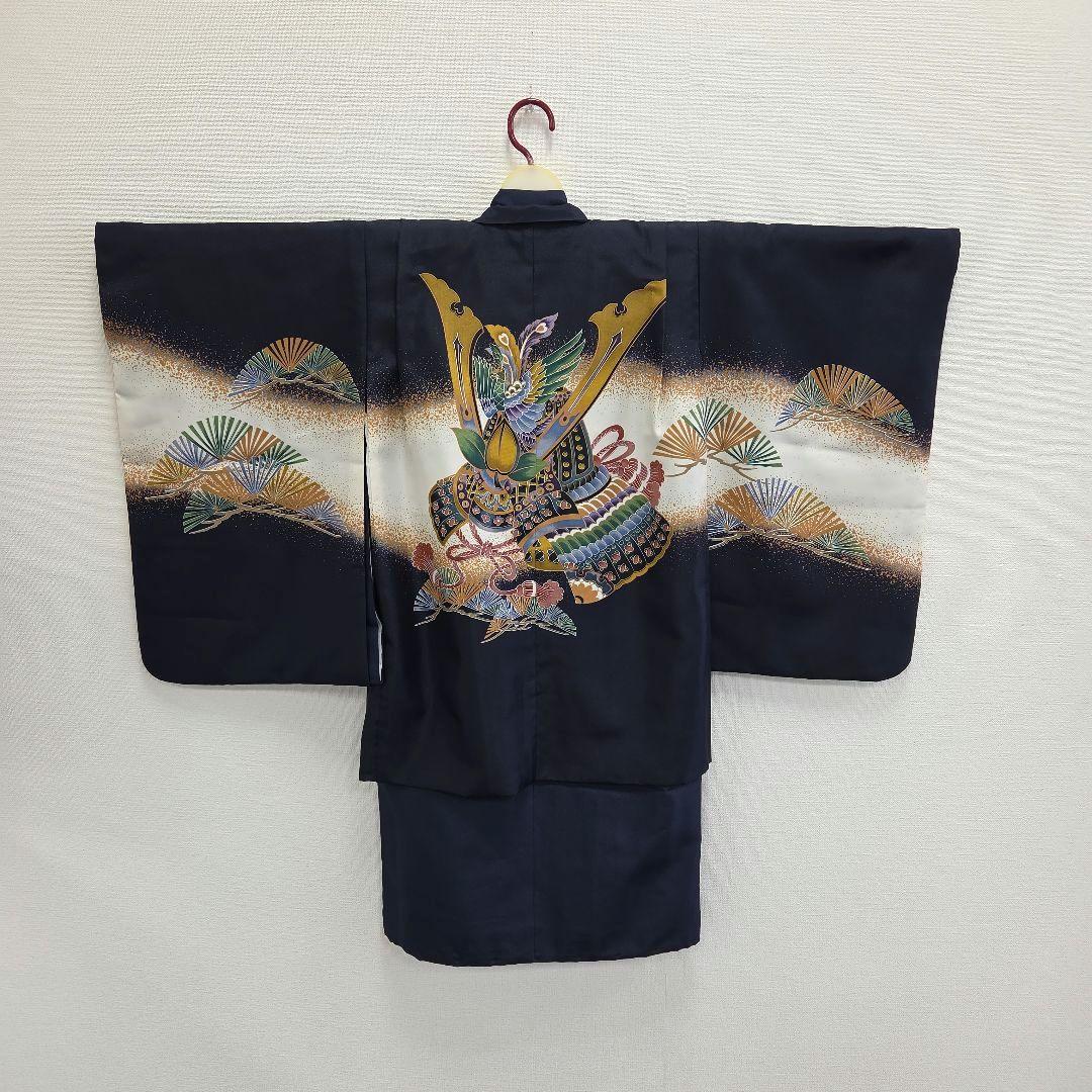 七五三 5歳 男児 着物 羽織 袴 セット 長尺 紺 兜