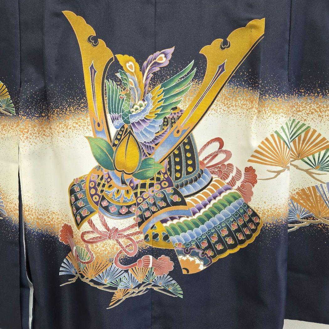 七五三 5歳 男児 着物 羽織 袴 セット 長尺 紺 兜