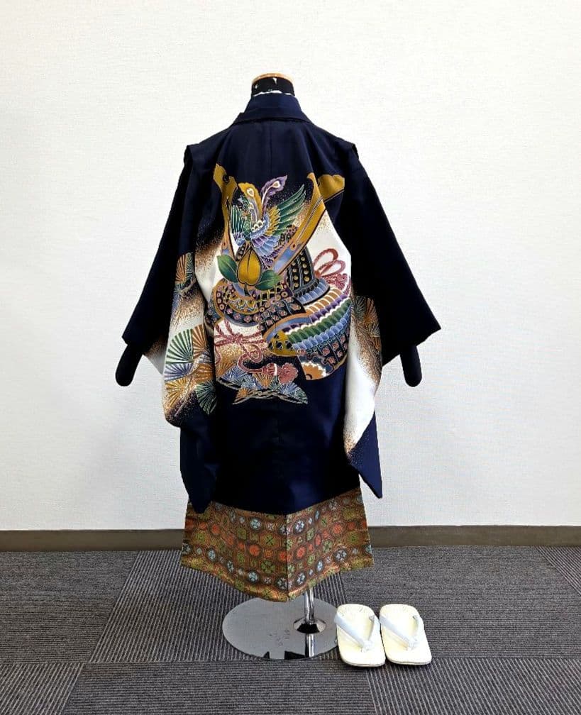 七五三 5歳 男児 着物 羽織 袴 セット 長尺 紺 兜