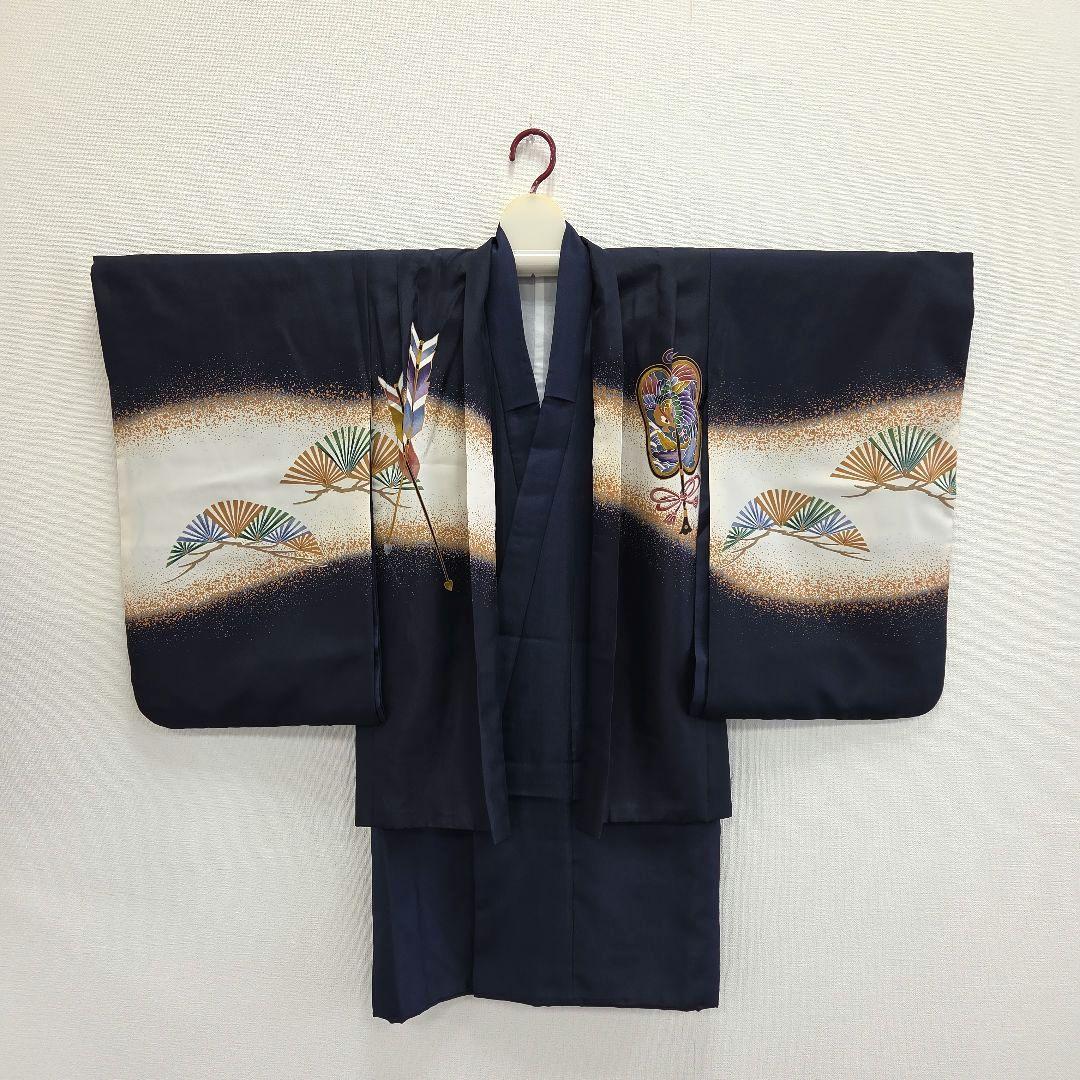 七五三 5歳 男児 着物 羽織 袴 セット 長尺 紺 兜