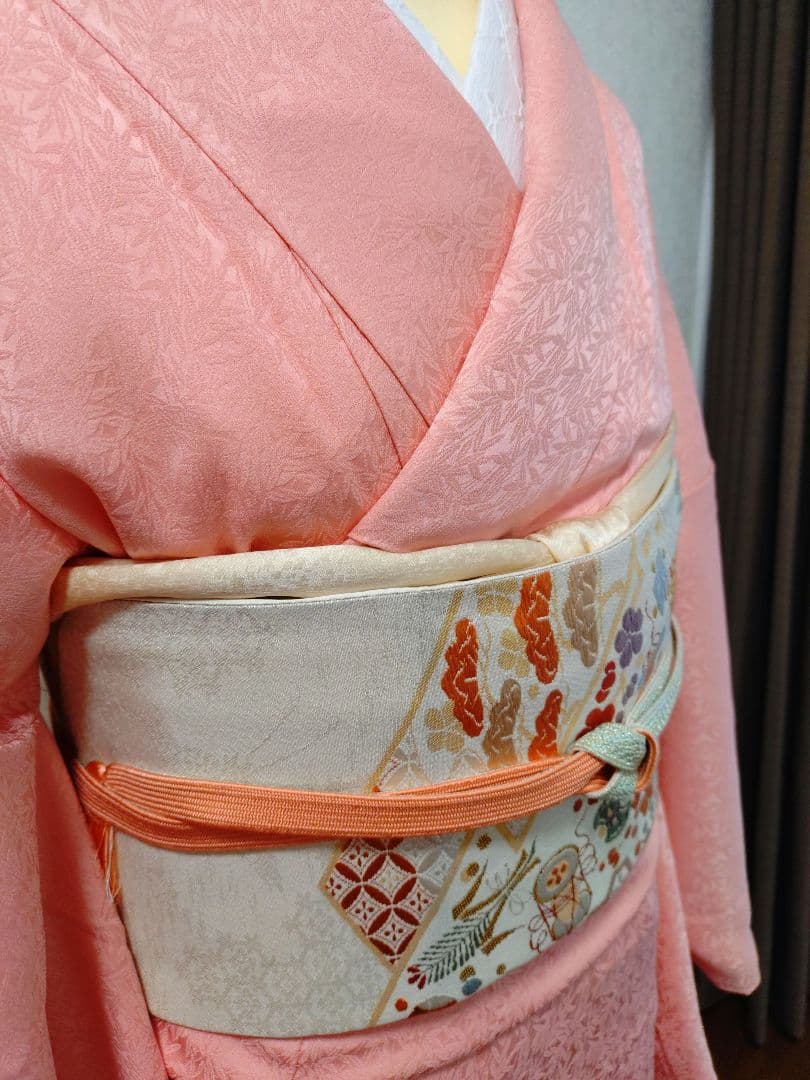 付下げ　訪問着　色無地　袋帯　2点セット　美品　正絹　刺繍　宝尽し