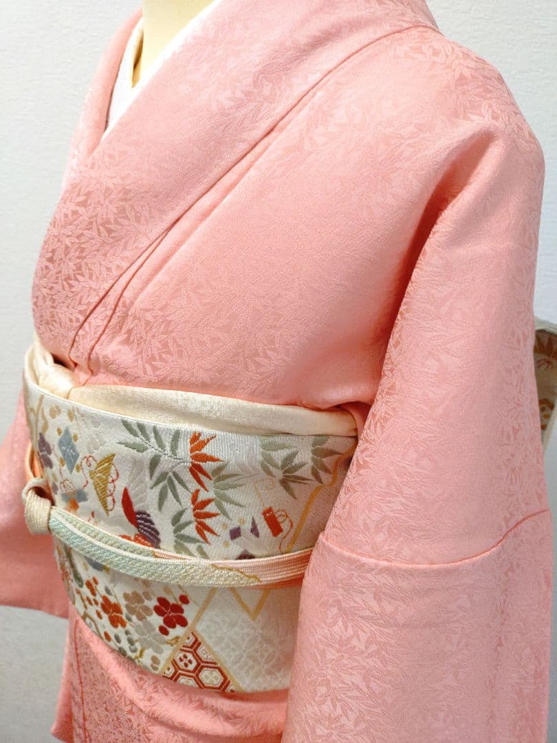 付下げ　訪問着　色無地　袋帯　2点セット　美品　正絹　刺繍　宝尽し