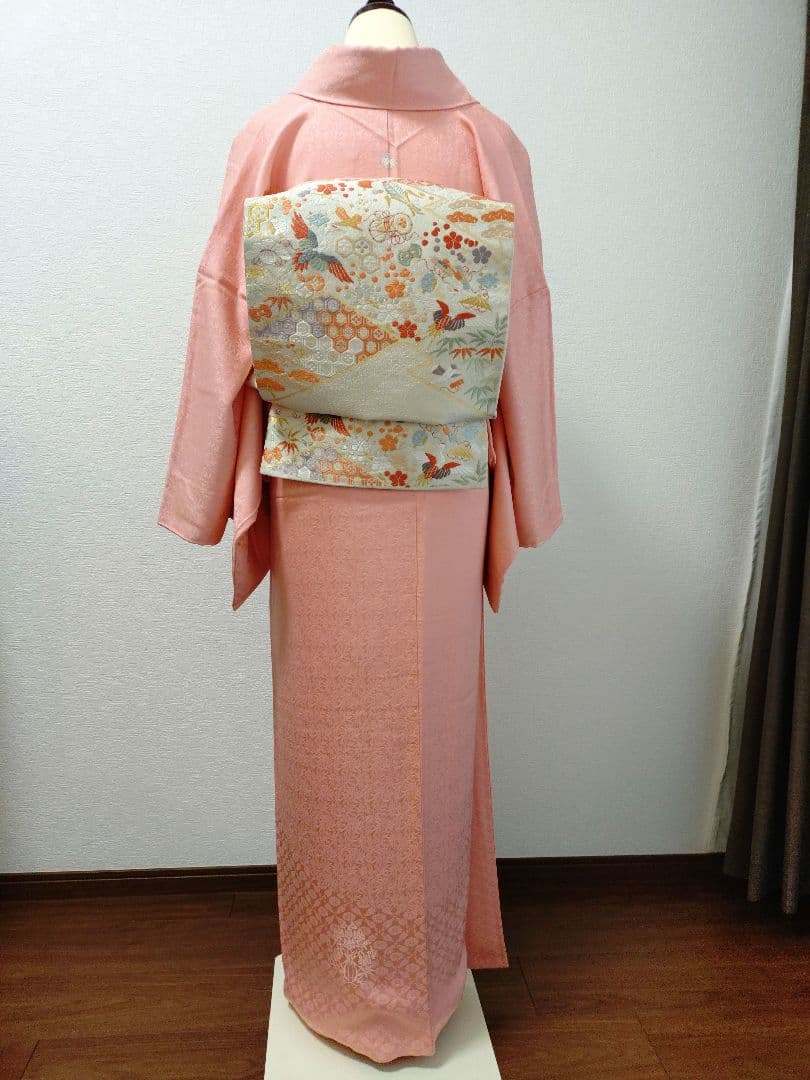 付下げ　訪問着　色無地　袋帯　2点セット　美品　正絹　刺繍　宝尽し