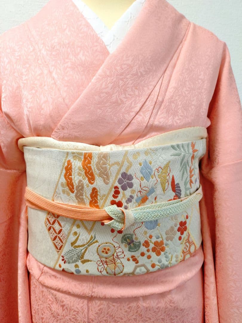 付下げ　訪問着　色無地　袋帯　2点セット　美品　正絹　刺繍　宝尽し