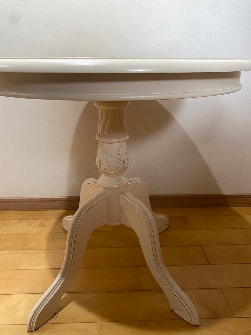 アンティーク調 丸テーブル 猫脚 直径60cm 白