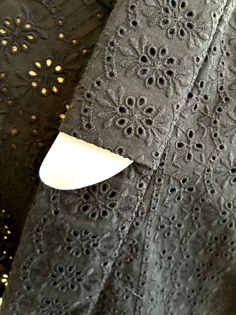 【期間限定お値下げ】黒レース半襦袢　筒袖　綿100　　ハンドメイド　半衿付き