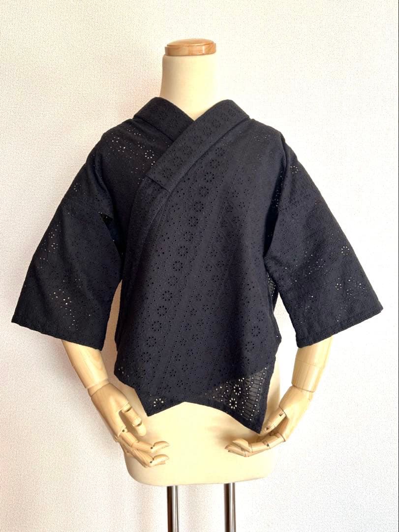 【期間限定お値下げ】黒レース半襦袢　筒袖　綿100　　ハンドメイド　半衿付き