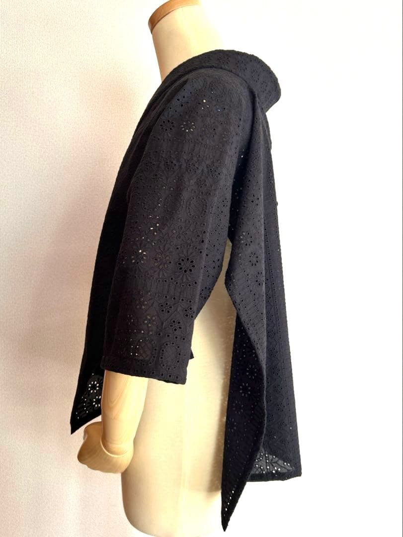 【期間限定お値下げ】黒レース半襦袢　筒袖　綿100　　ハンドメイド　半衿付き