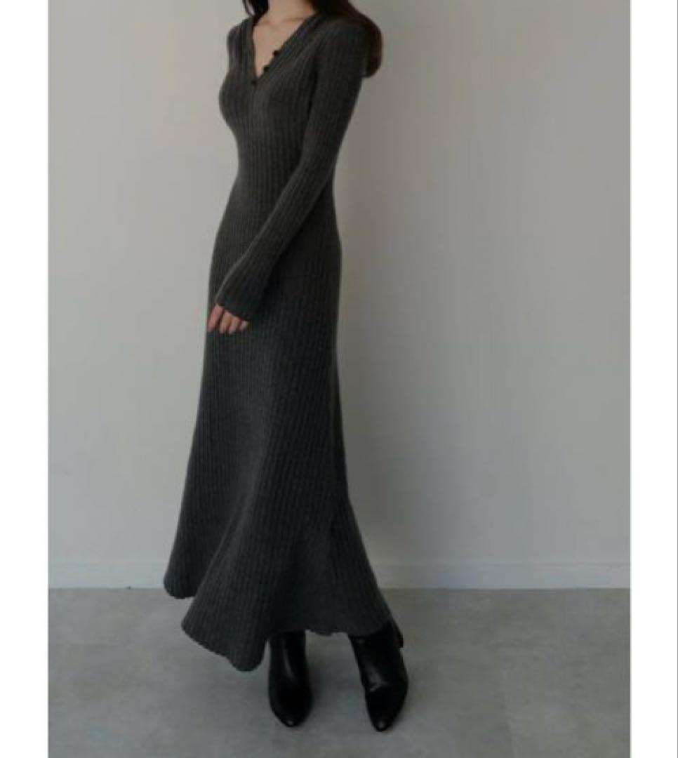 ワンピース maison celon hoodie rib knit dress
