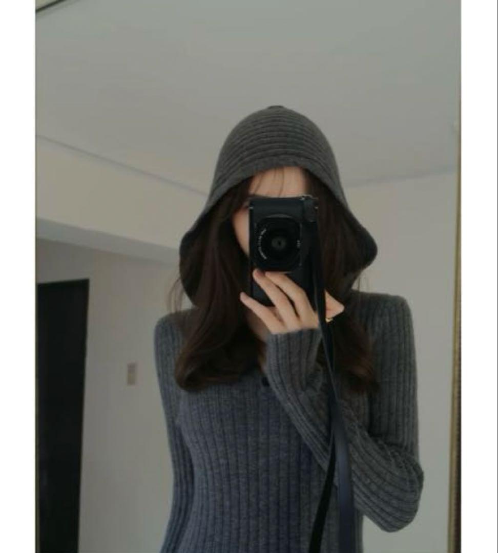 ワンピース maison celon hoodie rib knit dress