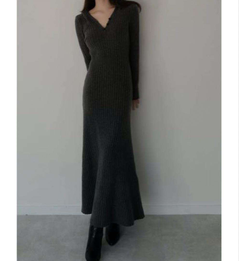 ワンピース maison celon hoodie rib knit dress