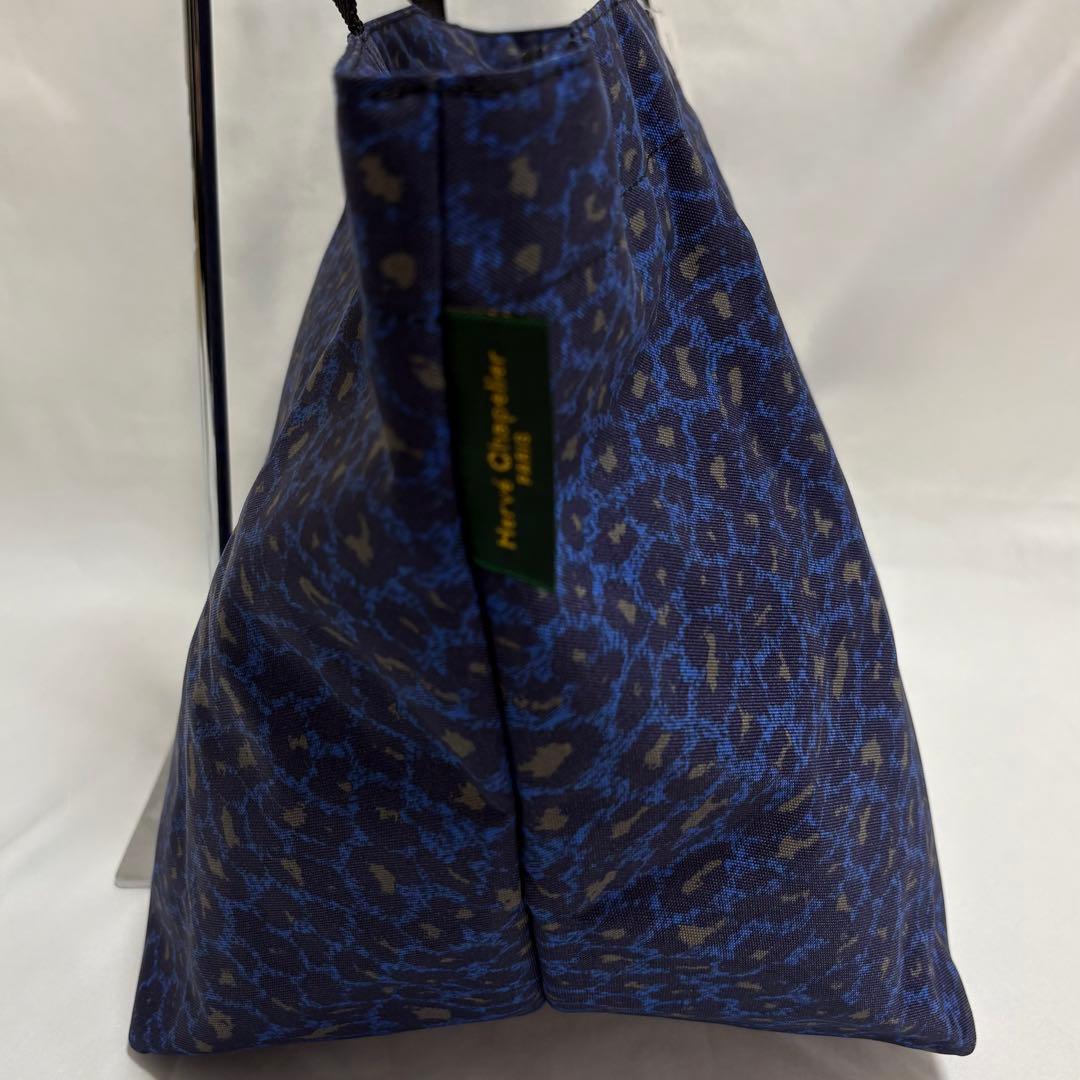 新品タグ付き エルベシャプリエ 舟型トート パンサー ナイロン 青 L 925F