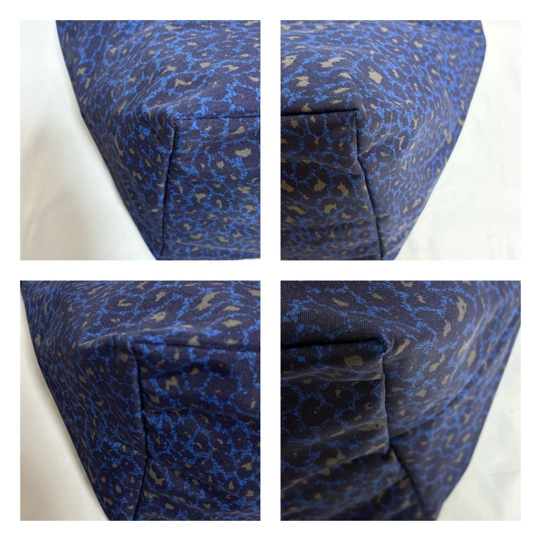 新品タグ付き エルベシャプリエ 舟型トート パンサー ナイロン 青 L 925F