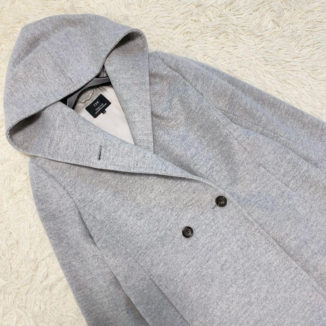 【美品】23区 ウールアンゴラフーデッドコート ダブルブレスト 人気 定価5万