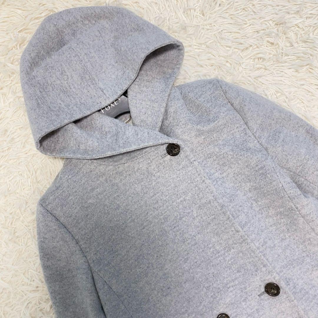 【美品】23区 ウールアンゴラフーデッドコート ダブルブレスト 人気 定価5万