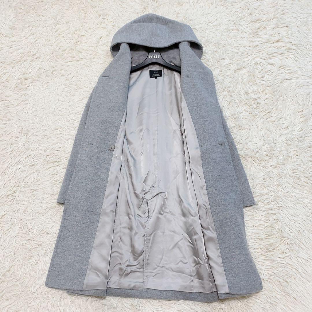 【美品】23区 ウールアンゴラフーデッドコート ダブルブレスト 人気 定価5万