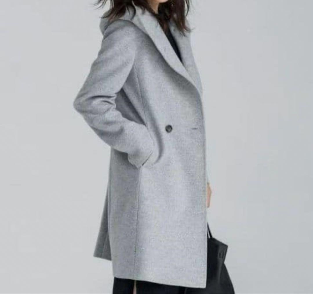 【美品】23区 ウールアンゴラフーデッドコート ダブルブレスト 人気 定価5万