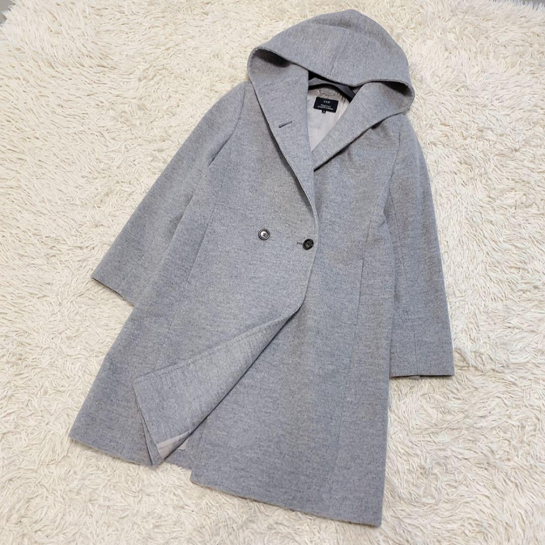 【美品】23区 ウールアンゴラフーデッドコート ダブルブレスト 人気 定価5万