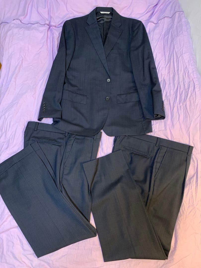 美品　D'URBAN ネイビーグレースーツ　パンツ2本