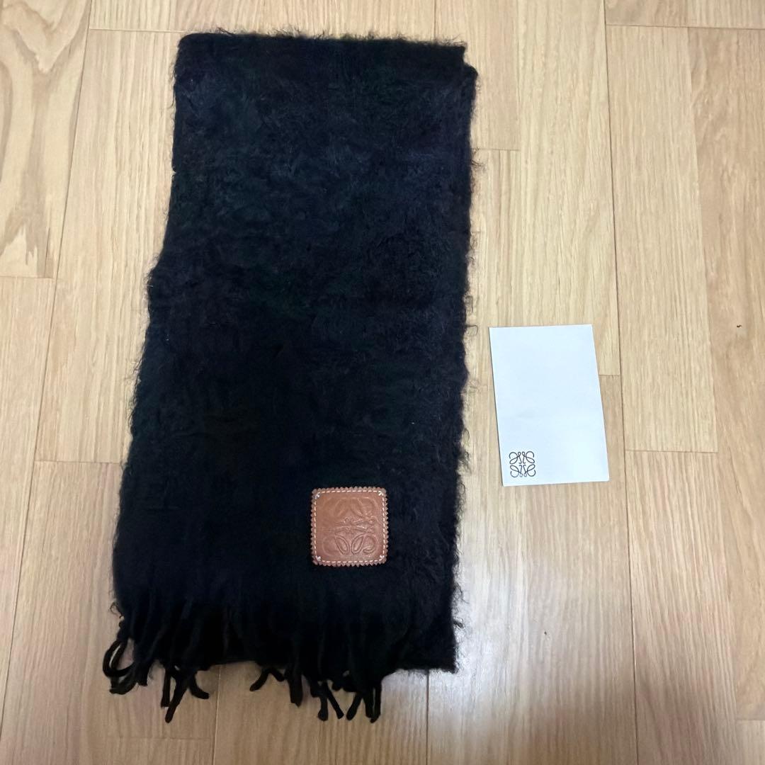 LOEWE ロエベ アナグラム スカーフ モヘア＆ウール マフラー ブラック