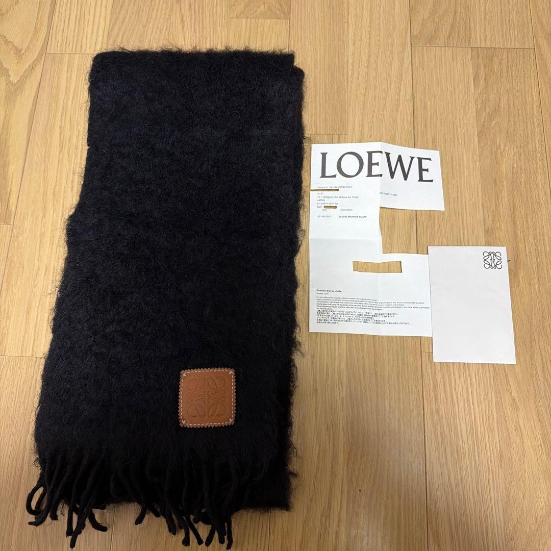 LOEWE ロエベ アナグラム スカーフ モヘア＆ウール マフラー ブラック