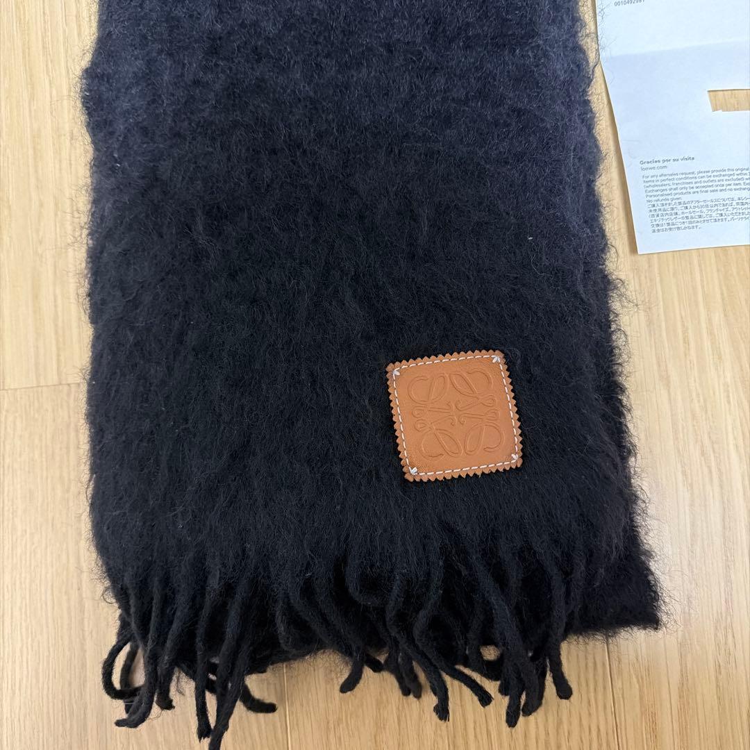 LOEWE ロエベ アナグラム スカーフ モヘア＆ウール マフラー ブラック