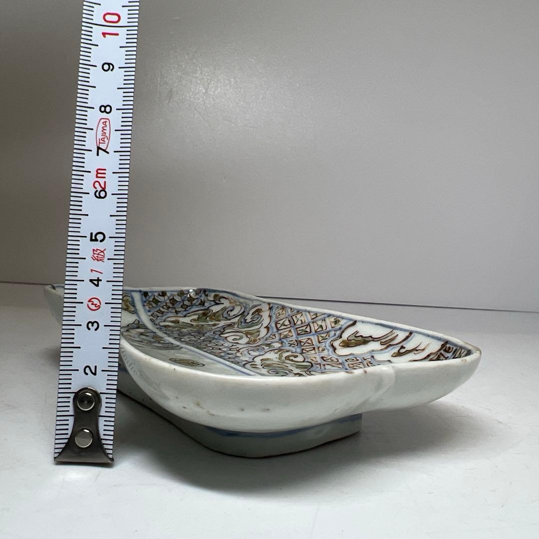 江戸初期　古九谷　芭蕉扇形　皿　幅約14.6㎝　木箱付　　東さ8-0131☆2F