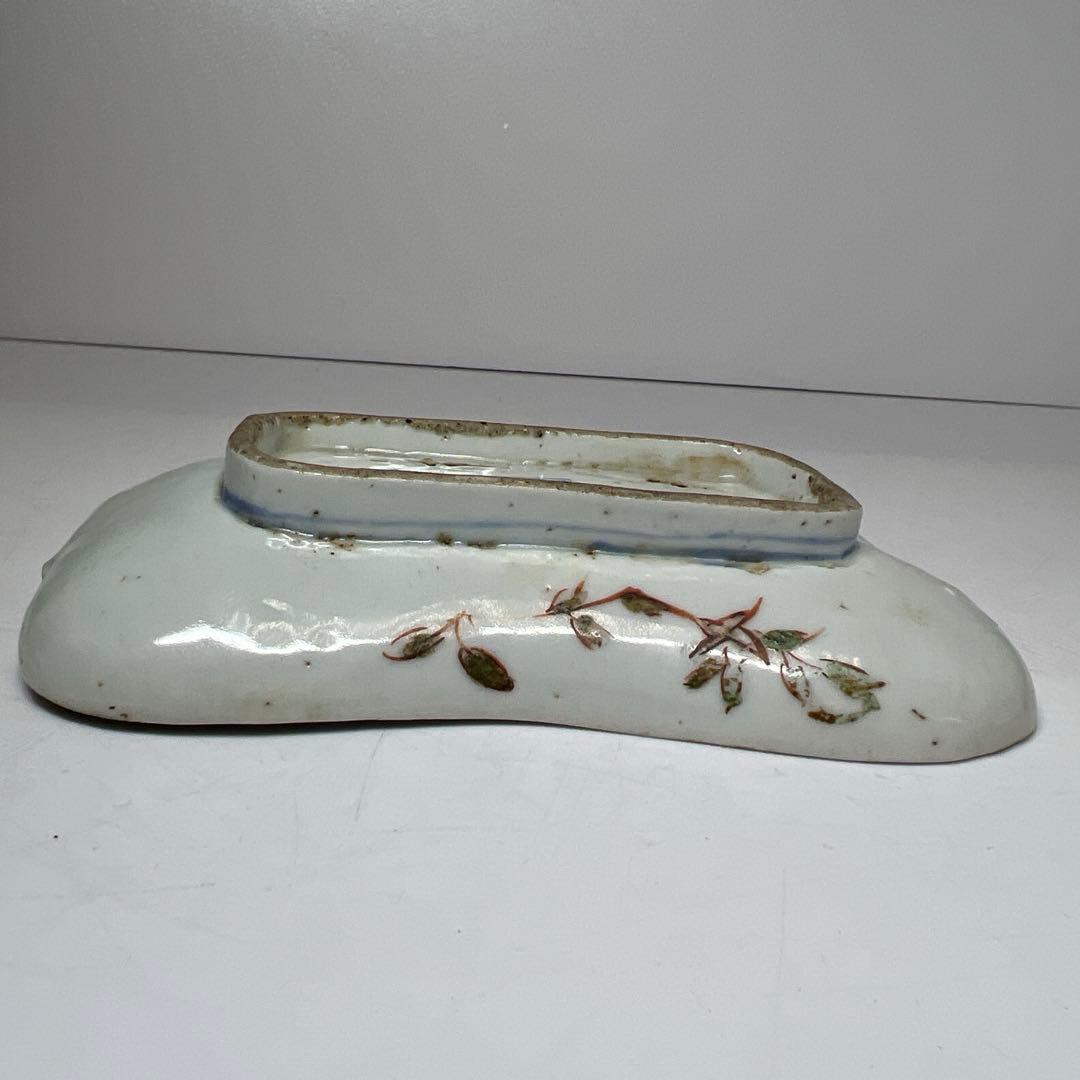 江戸初期　古九谷　芭蕉扇形　皿　幅約14.6㎝　木箱付　　東さ8-0131☆2F