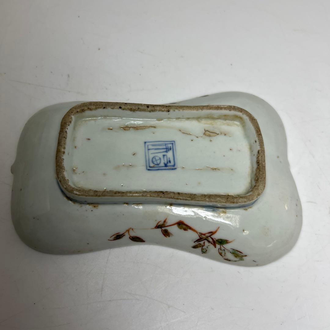 江戸初期　古九谷　芭蕉扇形　皿　幅約14.6㎝　木箱付　　東さ8-0131☆2F