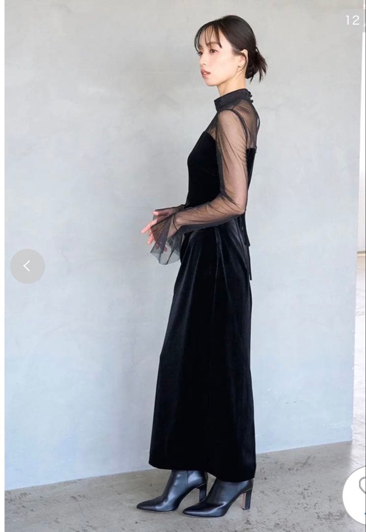 新作新品♥️SNIDEL スナイデル シアードッキングベロアドレス✨BLK